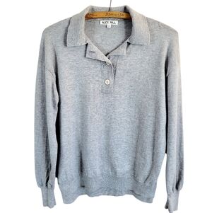 ALEX MILL Heather Grey Polo Collar Sweater Small